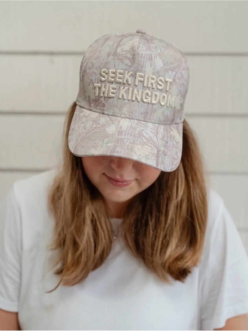 Seek First The Kingdom Pink Camouflage Kids Baseball Cap